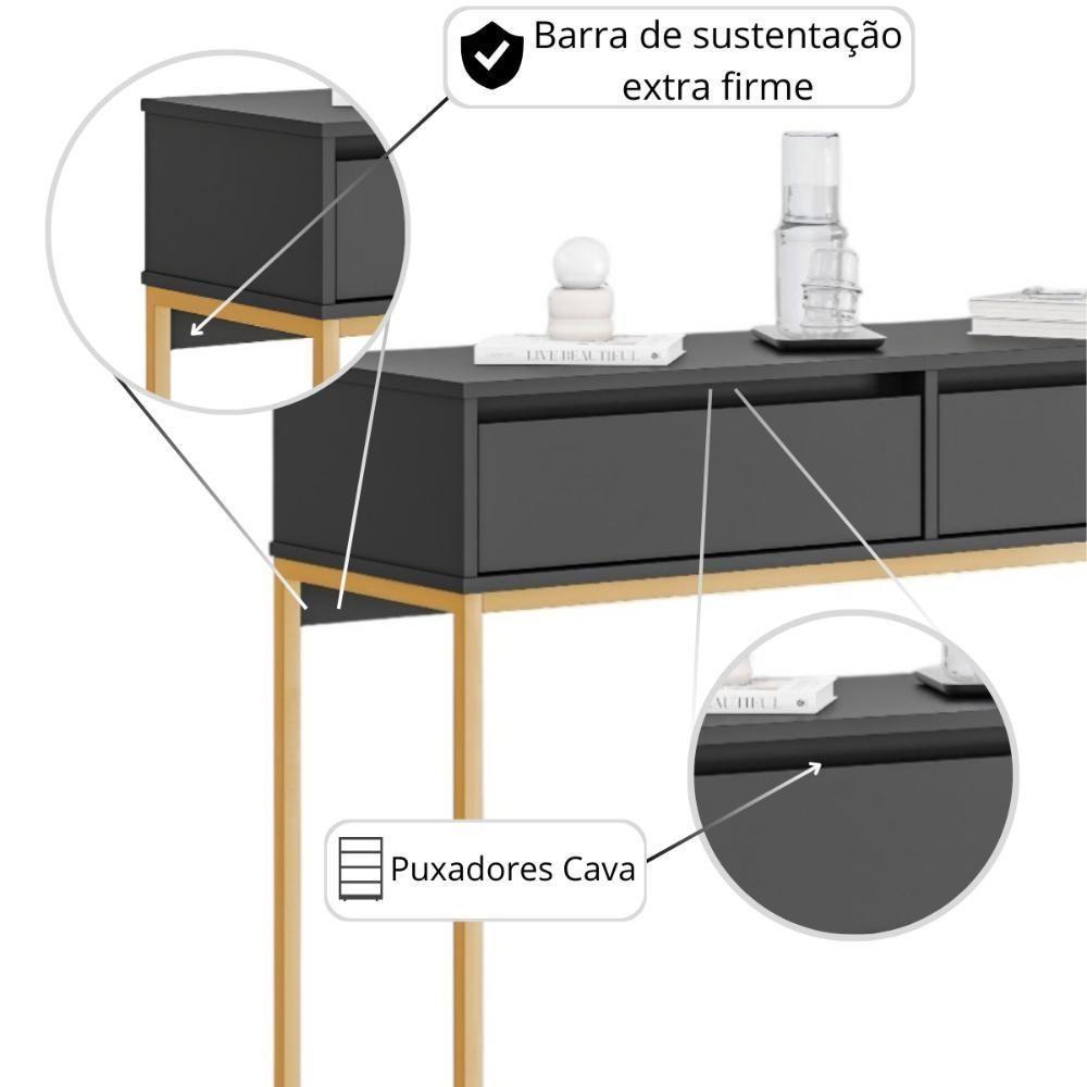 Buffet Luce Retro Madeira 2 Gavetas Estilo Industrial Preto Dourado - 5