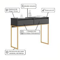 Buffet Luce Retro Madeira 2 Gavetas Estilo Industrial Preto Dourado - 2