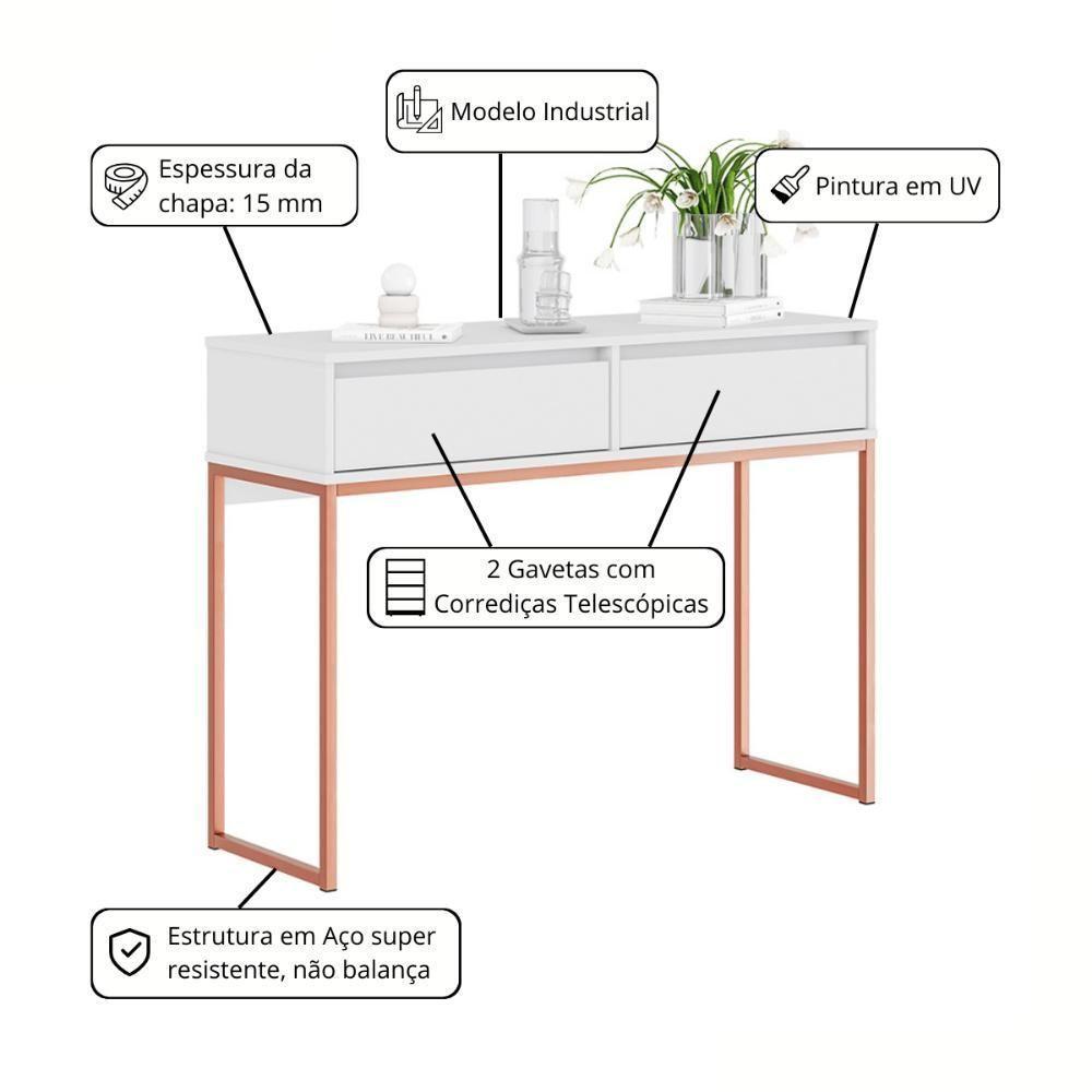 Buffet Luce Retro Madeira 2 Gavetas Estilo Industrial Branco Cobre - 2