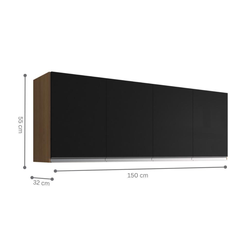 Armario Aereo Texas 4pts 1,50m Amendoa Preto - 3