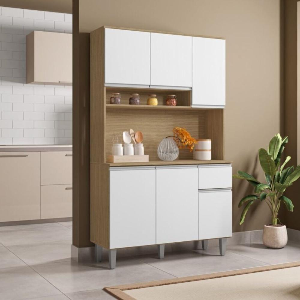 Armário De Cozinha Udine 6 Portas Amendoa Branco - 1