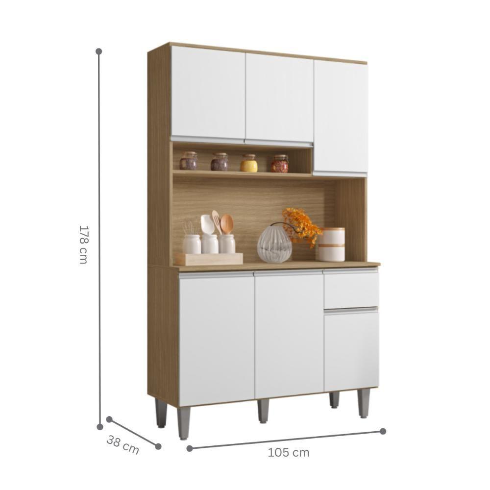 Armário De Cozinha Udine 6 Portas Amendoa Branco - 2