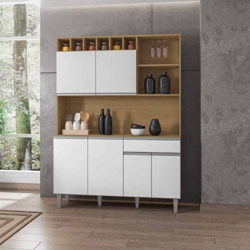 Armário Cozinha Completo Robin Amendoa Branco 6 Portas - 1