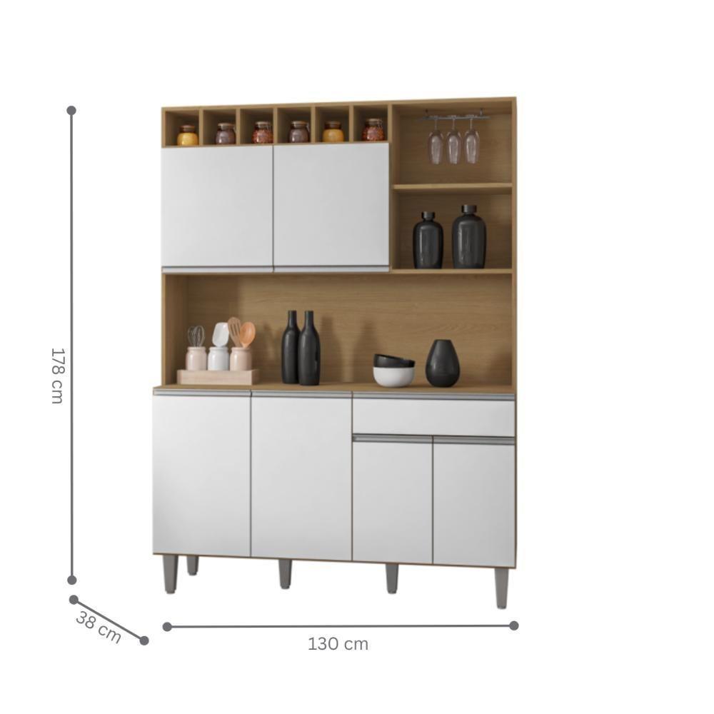 Armário Cozinha Completo Robin Amendoa Branco 6 Portas - 2