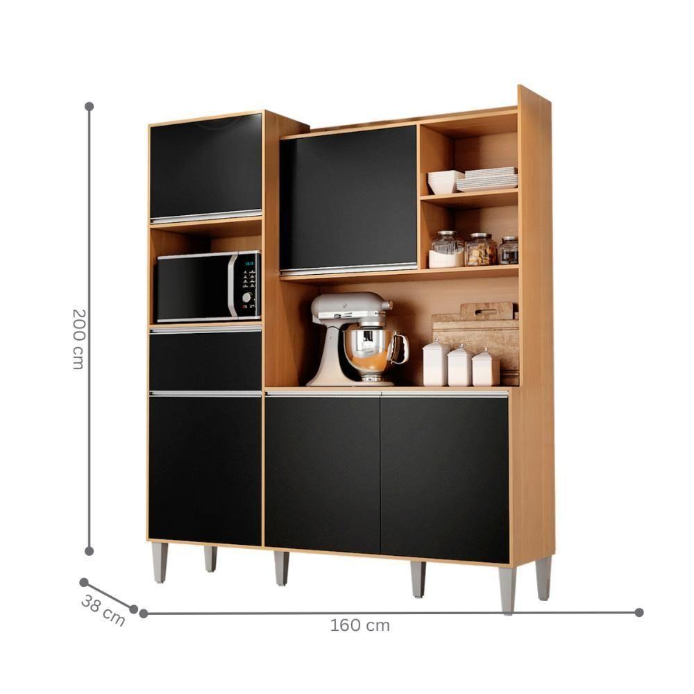 Armario De Cozinha Completo Saturno Amendoa Preto - 2