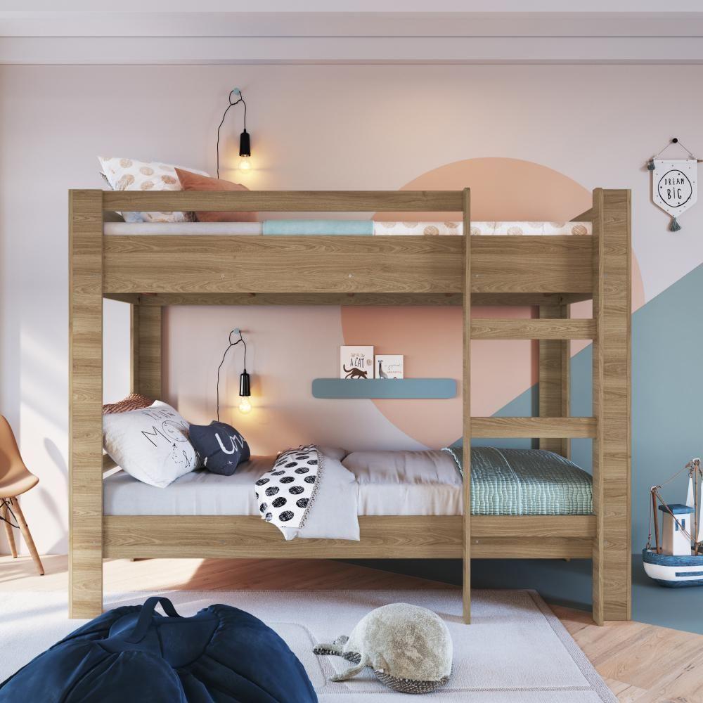 Cama Beliche Infantil Bicama Menino Menina Solteiro 1,96m Com Escada E Proteção Lateral Aveiro Oak - 2