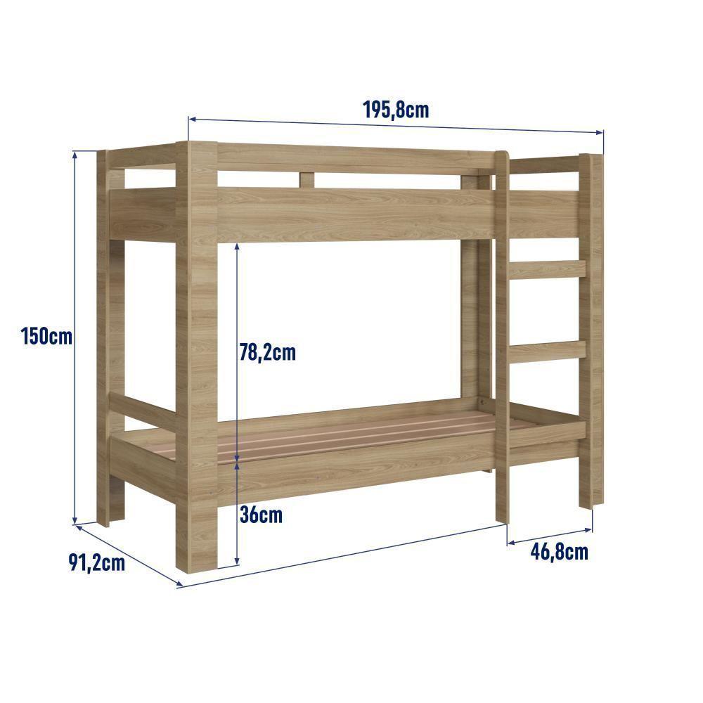 Cama Beliche Infantil Bicama Menino Menina Solteiro 1,96m Com Escada E Proteção Lateral Aveiro Oak - 6