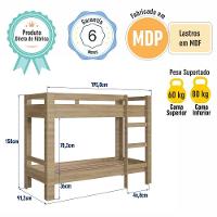 Cama Beliche Infantil Bicama Menino Menina Solteiro 1,96m Com Escada E Proteção Lateral Aveiro Oak - 7