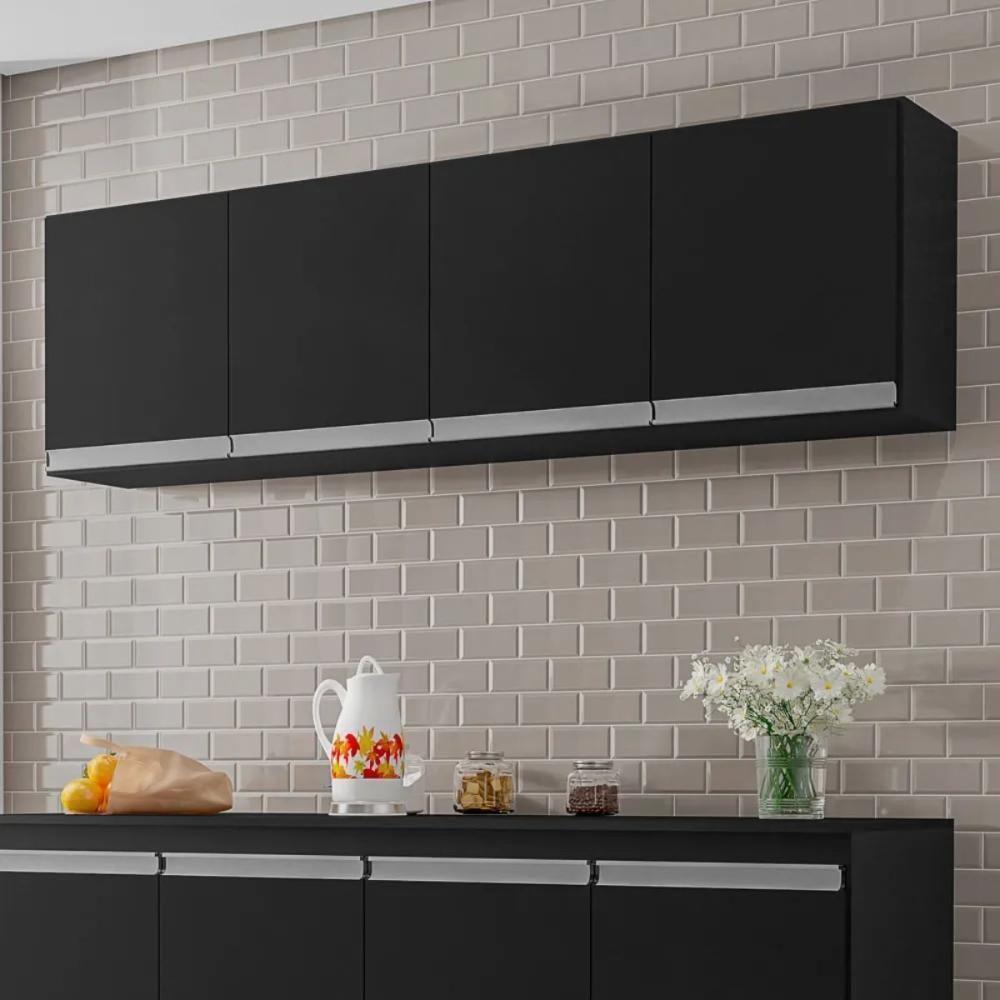 Armario Aereo Texas 4pts 1,60m Preto Fosco - 1