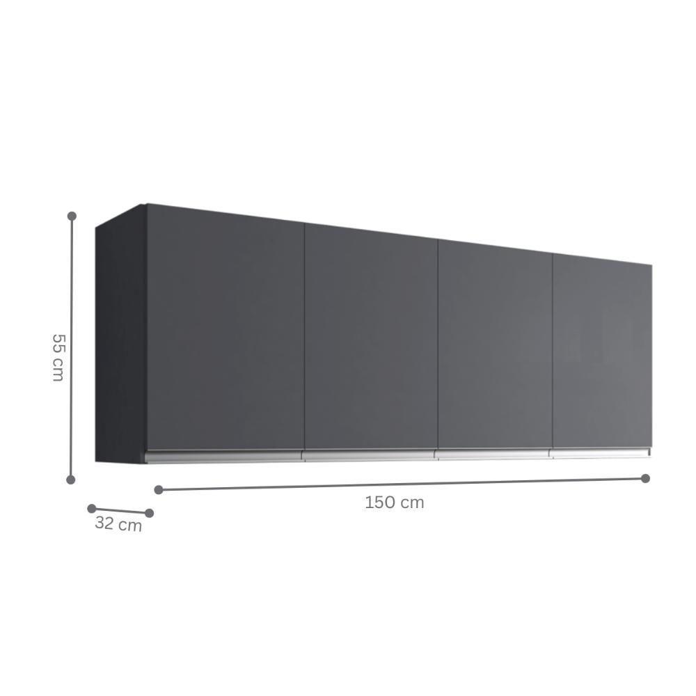 Armario Aereo Texas 4pts 1,50m Cinza Fosco - 2