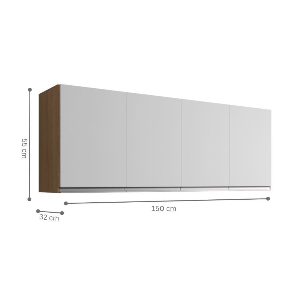 Armario Aereo Texas 4pts 1,50m Amendoa Branco - 2
