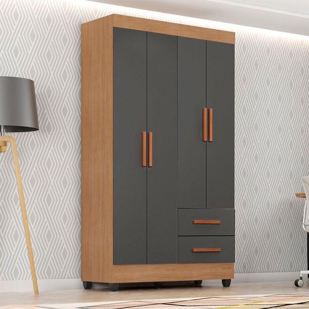 Guarda Roupa Solteiro Ambiente Lite 4 Portas Nature Cinza – Móveis Leão - 1