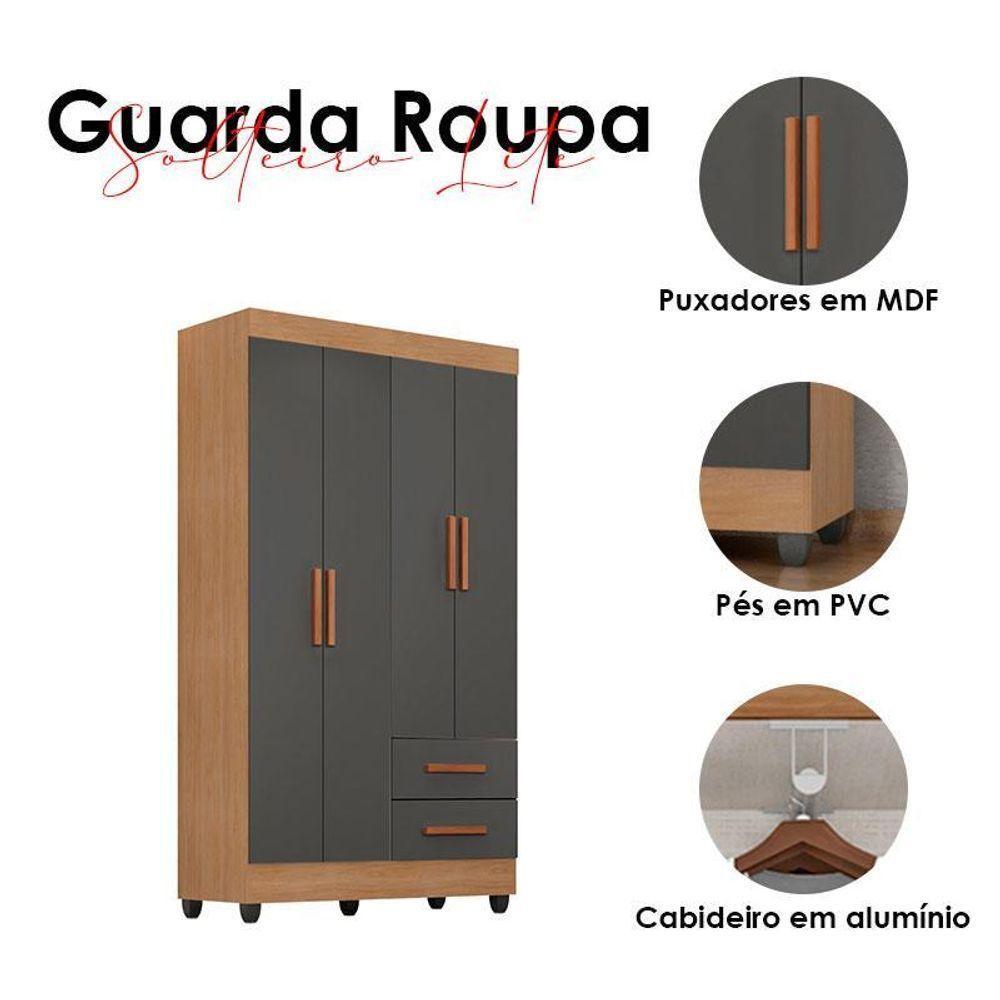 Guarda Roupa Solteiro Ambiente Lite 4 Portas Nature Cinza – Móveis Leão - 4