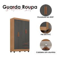 Guarda Roupa Solteiro Ambiente Lite 4 Portas Nature Cinza – Móveis Leão