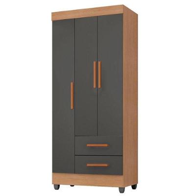 Guarda Roupa Solteiro Ambiente Lite 3 Portas 2 Gavetas Nature Cinza MDP