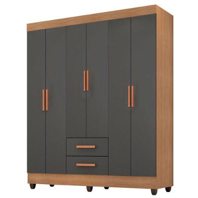 Guarda Roupa Casal Lite 6 Portas Bater 2 Gavetas Nature Cinza MDP Móveis Leão