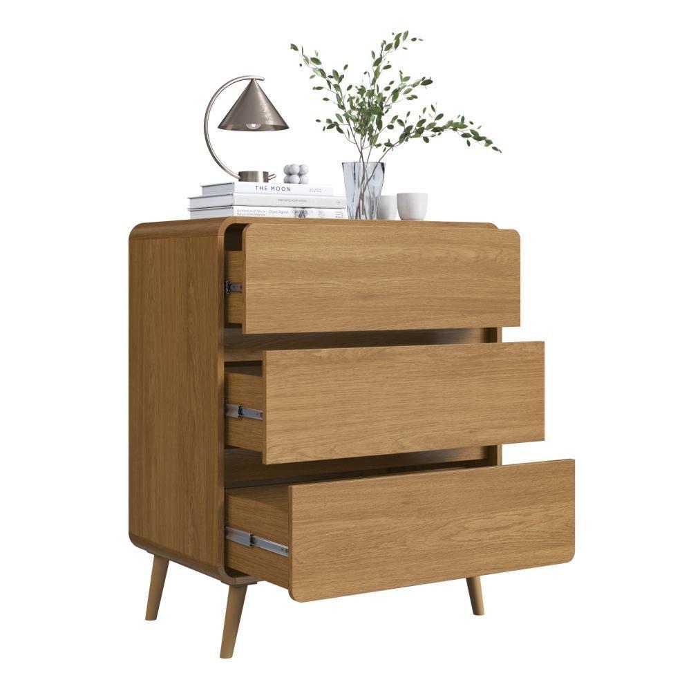 Cômoda Infantil Multiuso 3 Gavetas E Trocador Para Quarto De Bebê Estilo Retrô Carvalho Xingu - 3