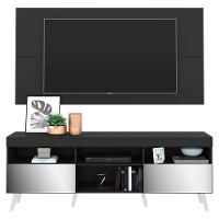 Rack Com Painel E Suporte Tv 65" Retrô Com Espelho Flórida Multimóveis V3142 Preto/Branco - 1