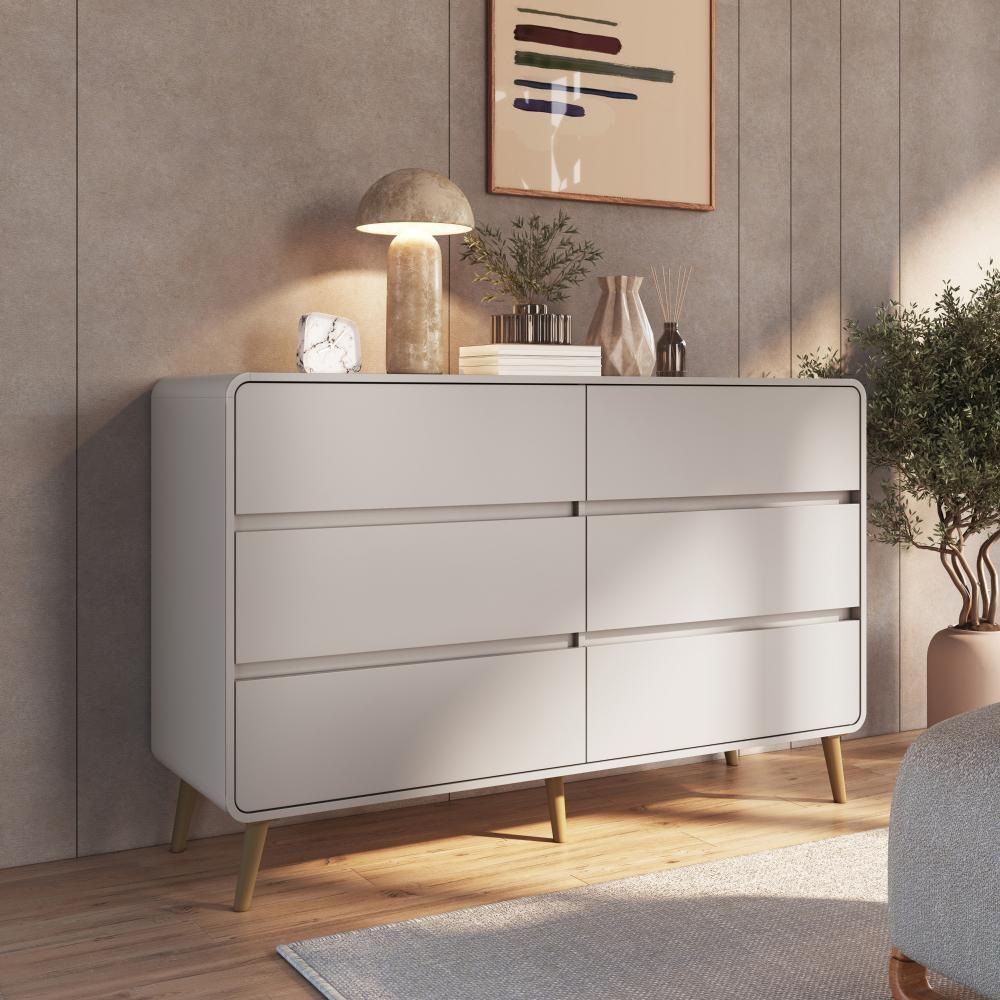 Cômoda Aparador Multiuso 6 Gavetas Estilo Retrô Moderna Para Quarto Ou Sala Bege Dunas - 1