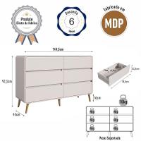 Cômoda Aparador Multiuso 6 Gavetas Estilo Retrô Moderna Para Quarto Ou Sala Bege Dunas - 6