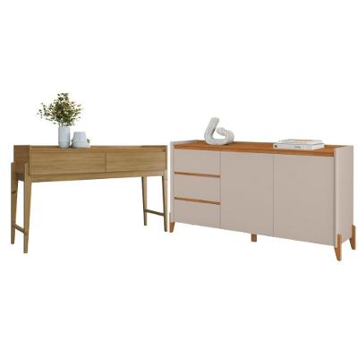 Conjunto Aparador Buffet Para Sala 3 Gavetas Lens Cadiz Off White + Aparador Para Sala 2 Gavetas Cadiz Hannover