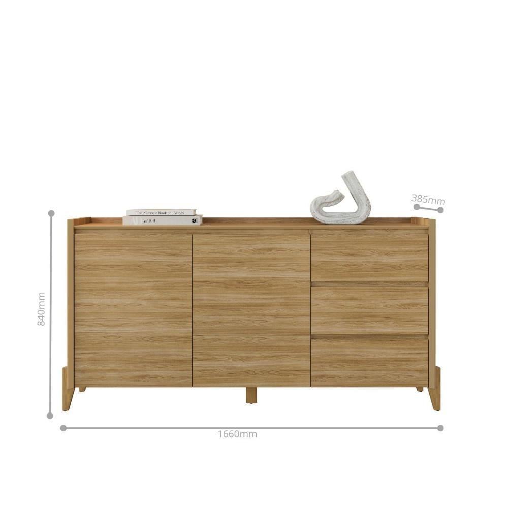 Conjunto Aparador Buffet Para Sala 3 Gavetas Lens Cadiz Hannover + Aparador Para Sala 2 Gavetas Cadiz Cedro Off White - 4
