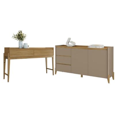 Conjunto Aparador Buffet Para Sala 3 Gavetas Cadiz Hannover Fendi + Aparador Para Sala 2 Gavetas Cadiz Hannover