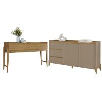 Conjunto Aparador Buffet Para Sala 3 Gavetas Cadiz Hannover Fendi + Aparador Para Sala 2 Gavetas Cadiz Hannover - 1