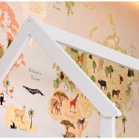 Cama Infantil Montessoriana Casinha Solteiro Menino Menina Com Proteção Lateral E Gavetas Com Rodas Branco Com Rosa