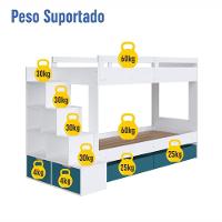 Cama Beliche Infantil Bicama Menino Menina 2,32m Com Escada, Nichos E Gavetas Com Rodas Branco Com Azul - 5