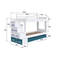Cama Beliche Infantil Bicama Menino Menina 2,32m Com Escada, Nichos E Gavetas Com Rodas Branco Com Azul - 6