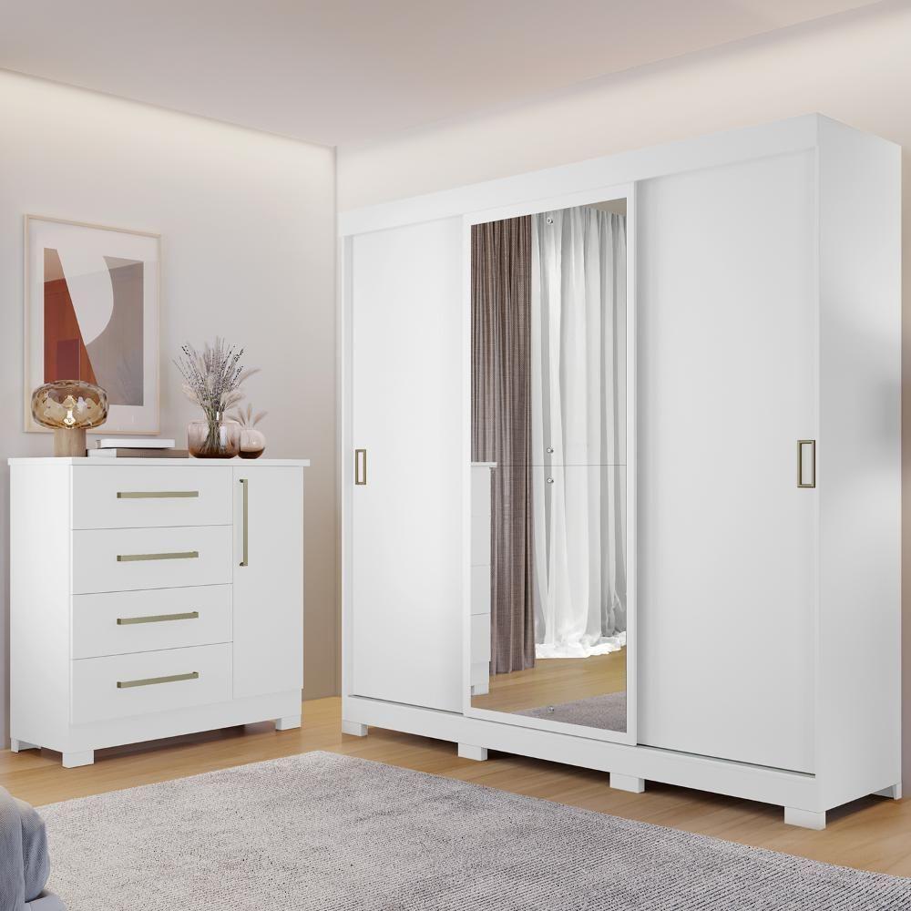 Conjunto Para Quarto Com Guarda-roupa Nt5020 E Cômoda Nt5185 Notável Móveis Branco - 4