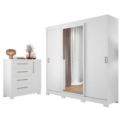 Conjunto para Quarto Casal com Guarda Roupa e Cômoda Nt5020 Nt5185 4 Portas de Correr 4 Gavetas