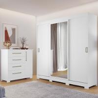 Conjunto Para Quarto Com Guarda-roupa Nt5020 E Cômoda Nt5185 Notável Móveis Branco