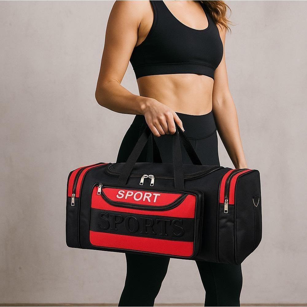 Mochila Esportiva Viagem Treino Bolsa De Mao Multiuso Mala Bordo Sacola Academia Com Bolsos Vermelha - 4