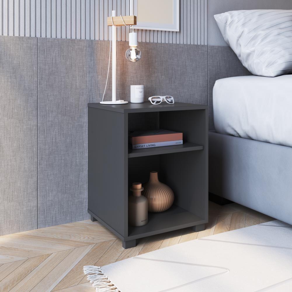 Mesa De Cabeceira Nicho 38,5cm Com Pé E Prateleira Grafite - 1