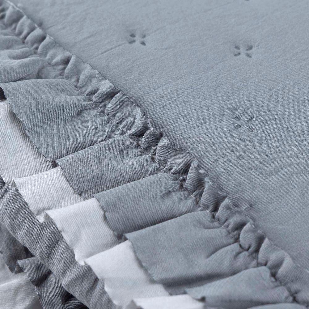 Kit Cobre Leito Colcha Vitta King Matelado C/ Babadinhos 200 Fios 3 Peças Cinza - 100% Poliéster - 6