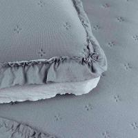 Kit Cobre Leito Colcha Vitta King Matelado C/ Babadinhos 200 Fios 3 Peças Cinza - 100% Poliéster - 5