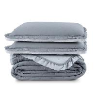 Kit Cobre Leito Colcha Vitta King Matelado C/ Babadinhos 200 Fios 3 Peças Cinza - 100% Poliéster - 8