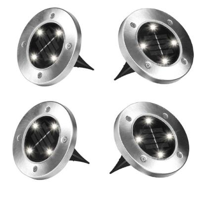 Kit 4 Luminárias Solares 8 Leds Inox Com Espeto Para Jardim Escadas E Decoração Externa
