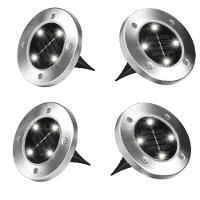 Kit 4 Luminárias Solares 8 Leds Inox Com Espeto Para Jardim Escadas E Decoração Externa - 1