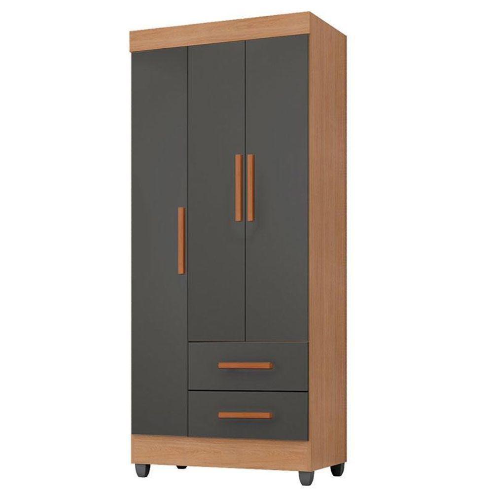 Guarda Roupa Solteiro Lite 3 Portas Nature Cinza – Móveis Leão - 1