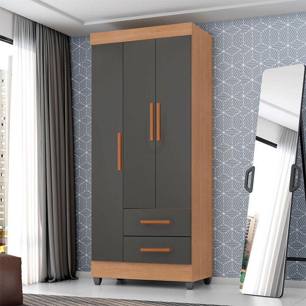 Guarda Roupa Solteiro Lite 3 Portas Nature Cinza – Móveis Leão - 5
