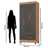 Guarda Roupa Solteiro Lite 3 Portas Nature Cinza – Móveis Leão - 2