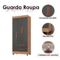 Guarda Roupa Solteiro Lite 3 Portas Nature Cinza – Móveis Leão