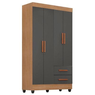 Guarda Roupa Solteiro Lite 4 Portas Nature Cinza – Móveis Leão