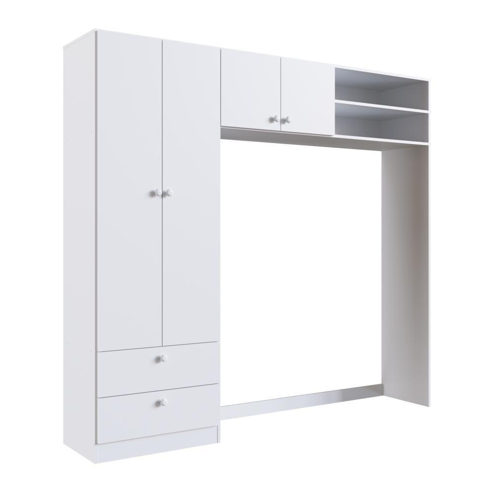 Guarda-roupa Infantil 4 Portas E 2 Gavetas Com Nichos, Prateleira E Cabideiro Para Quarto De Bebê Branco - 2