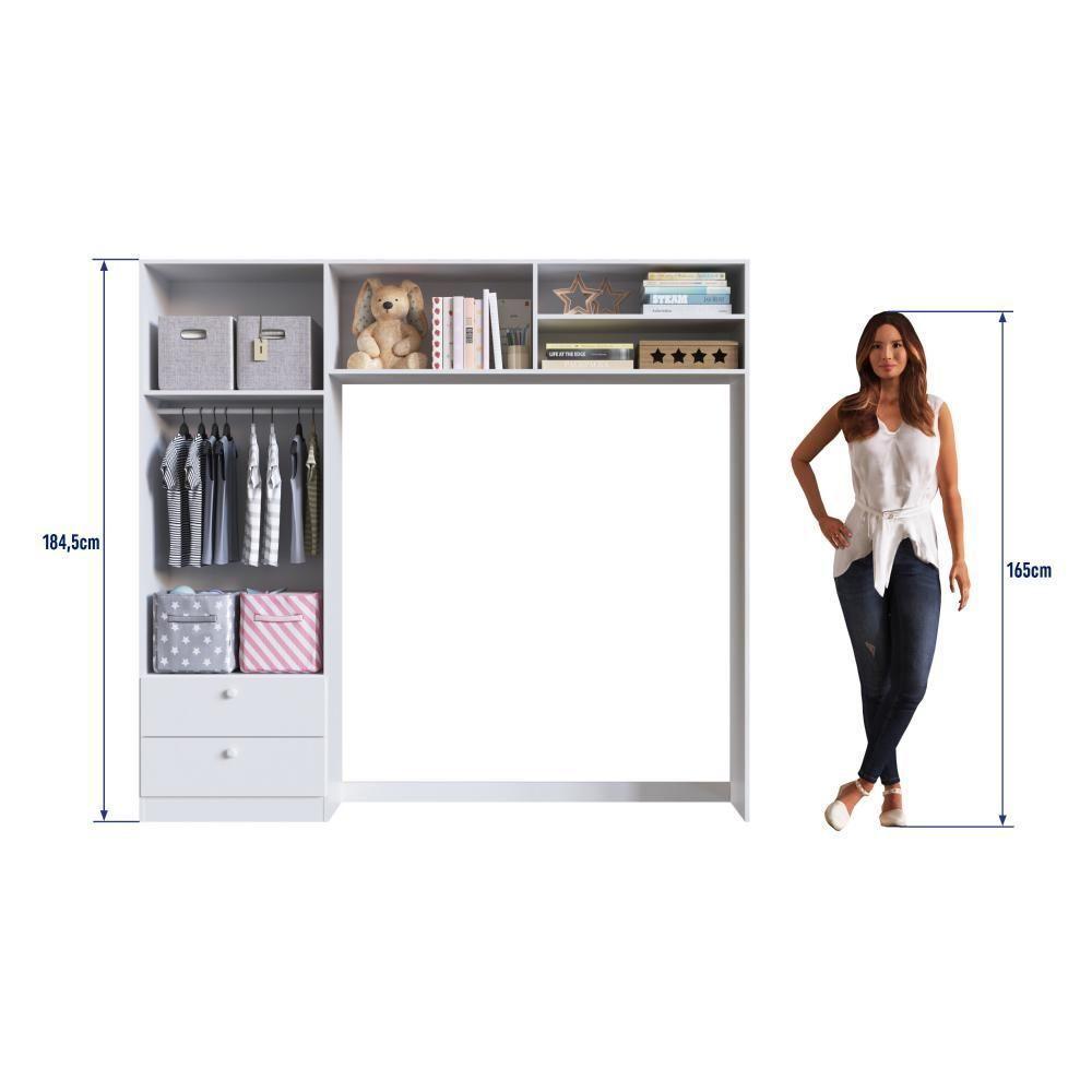 Guarda-roupa Infantil 4 Portas E 2 Gavetas Com Nichos, Prateleira E Cabideiro Para Quarto De Bebê Branco - 6
