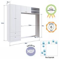 Guarda-roupa Infantil 4 Portas E 2 Gavetas Com Nichos, Prateleira E Cabideiro Para Quarto De Bebê Branco