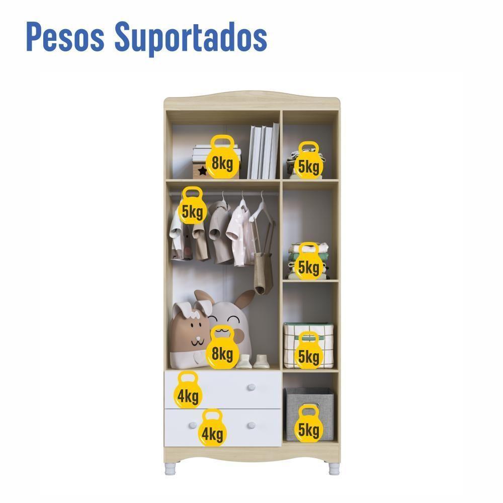 Guarda-roupa Infantil 3 Portas E 2 Gavetas Com Nichos E Cabideiro Para Quarto De Bebê Carvalho Araguaia - 5